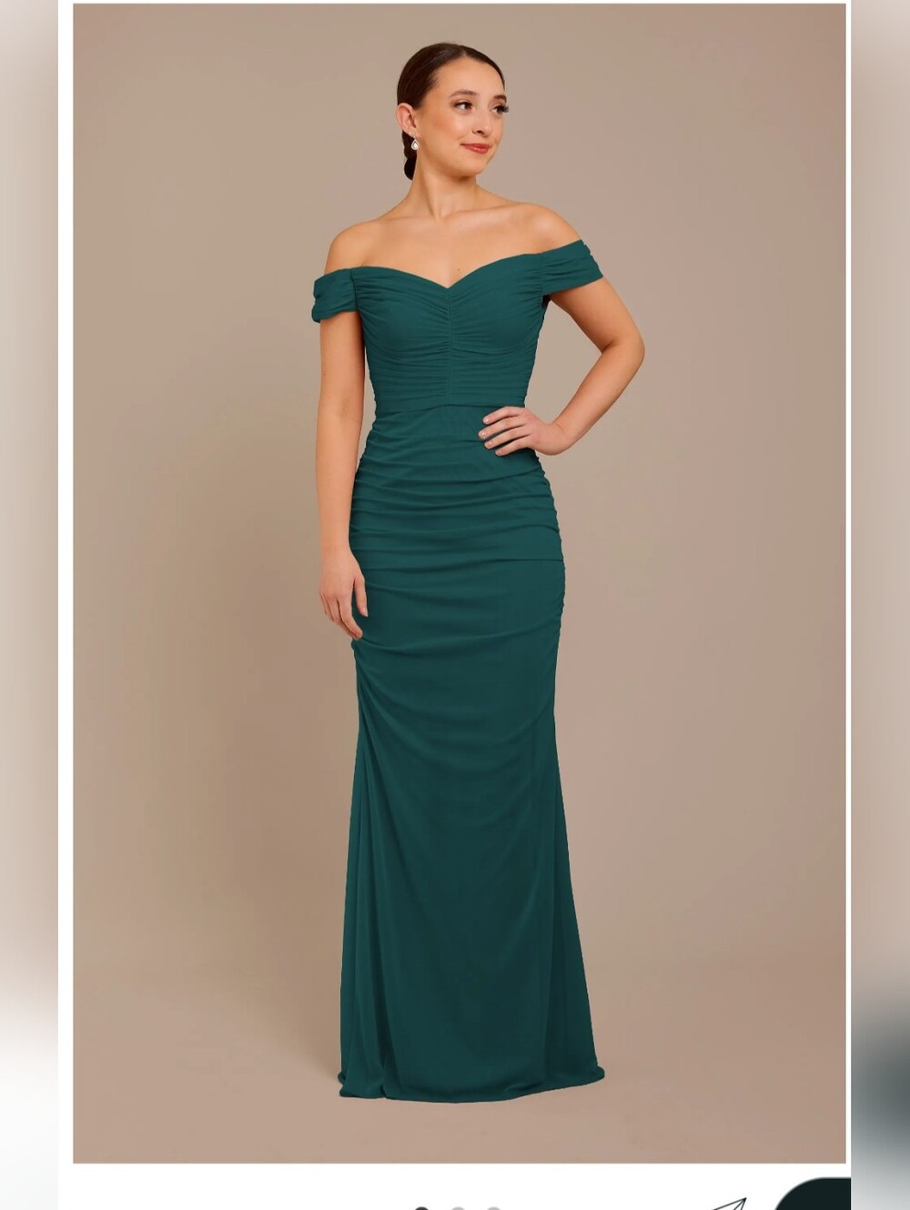 David's Bridal Off The Shoulder Rouched Dress In Gem. NWT